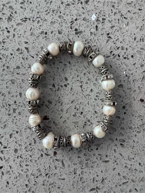 Freshwater Pearl Bead Bracelet - White Pearls and sterling beadwork